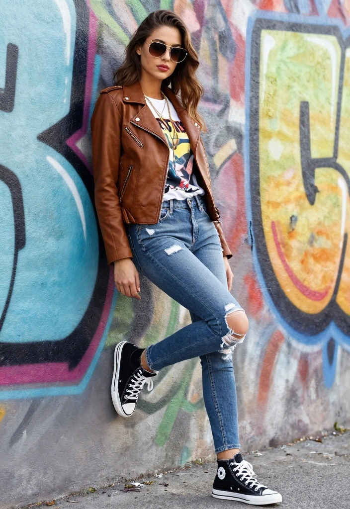 15 Brown Leather Jacket Outfit Ideas For Women With Classic Edge - 3. Edgy and Urban 1