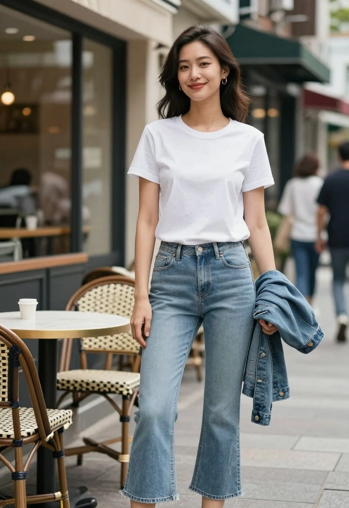 15 Cropped Flare Jeans Outfit Ideas For Women With Modern Shape - 2. The Classic White Tee 1