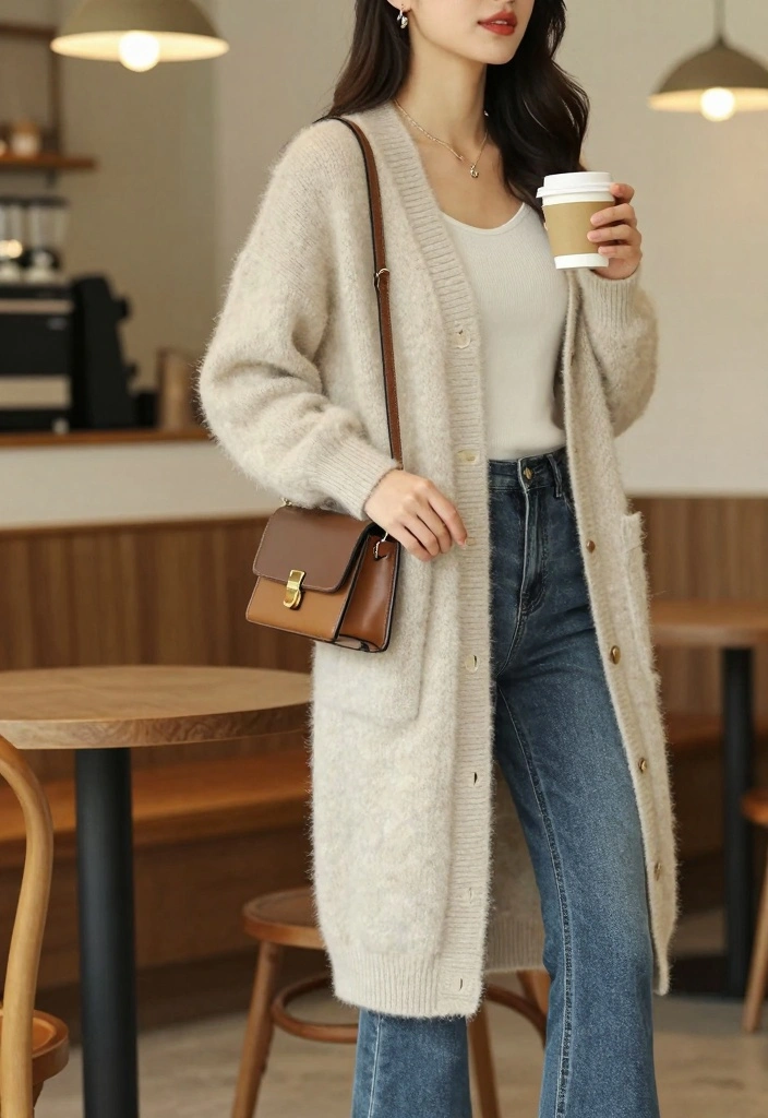 15 Cropped Flare Jeans Outfit Ideas For Women With Modern Shape - 3. Layer Up with a Long Cardigan 1