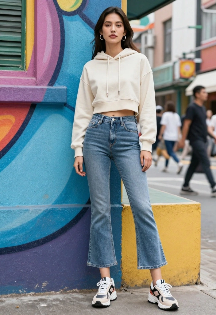 15 Cropped Flare Jeans Outfit Ideas For Women With Modern Shape - 6. Sporty Chic Ensemble 1