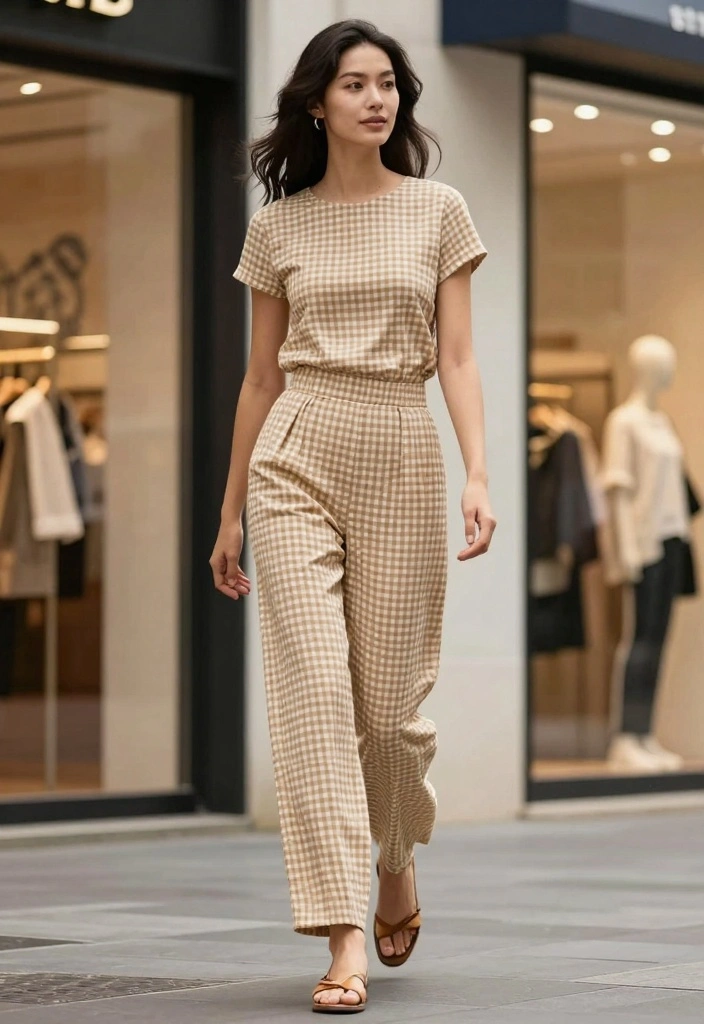 15 Gingham Pants Outfit Ideas For Women With Vintage Charm - 11. Monochrome Magic 1