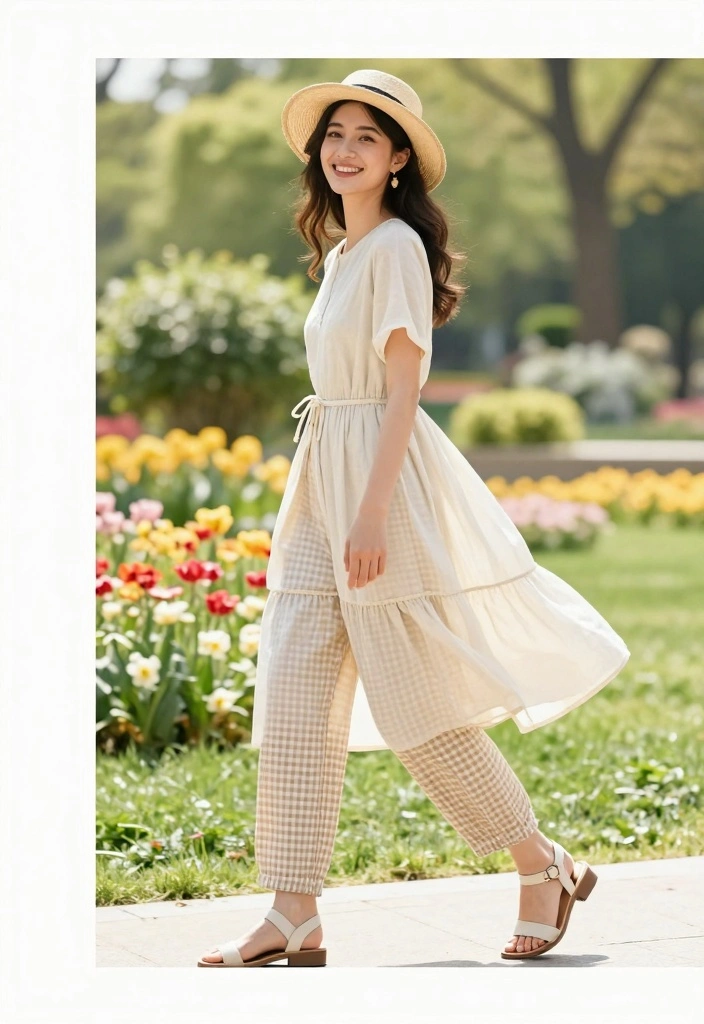 15 Gingham Pants Outfit Ideas For Women With Vintage Charm - 12. Summer Dress Over Gingham Pants 1