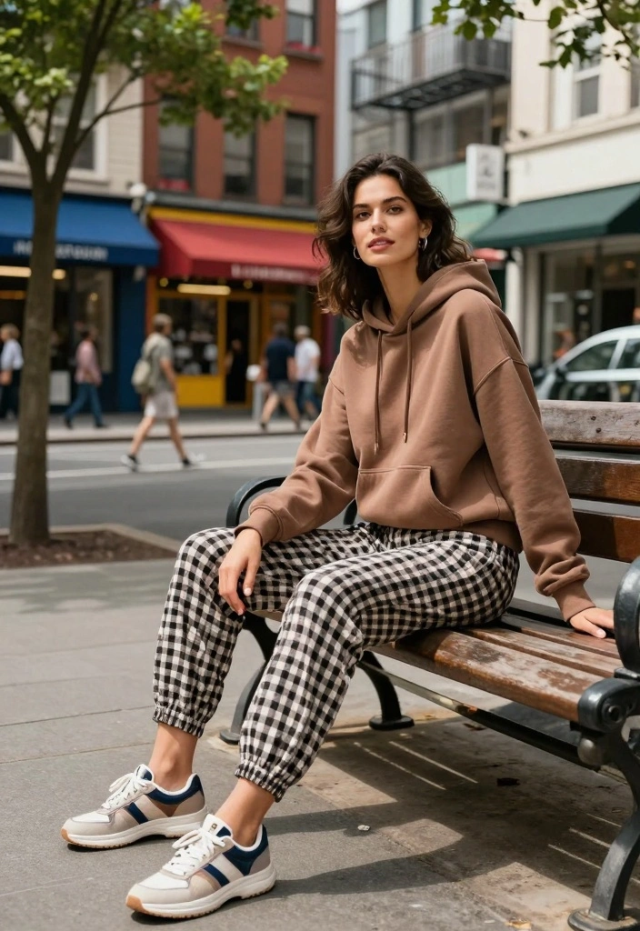 15 Gingham Pants Outfit Ideas For Women With Vintage Charm - 4. Sporty Vibes with a Hoodie 1
