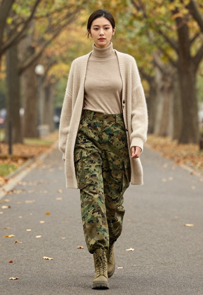 15 Military Pants Outfit Ideas For Women With Utility Vibes - 13. Layered Look with a Long Cardigan 1