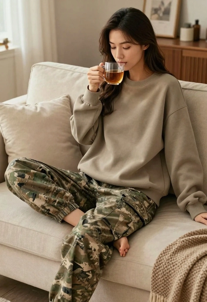 15 Military Pants Outfit Ideas For Women With Utility Vibes - 6. Relaxed Weekend Vibe with Sweatshirt 1