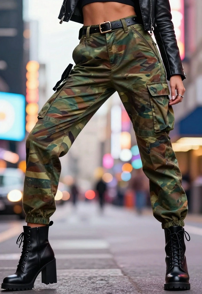 15 Military Pants Outfit Ideas For Women With Utility Vibes - 7. Edgy Look with a Leather Jacket 1