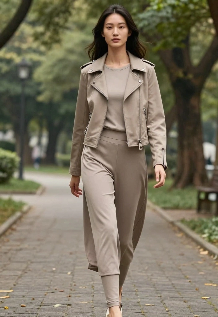 15 Moto Jacket Outfit Ideas For Women With Bold Confidence - 11. Moto Jacket with a Tunic and Leggings 1