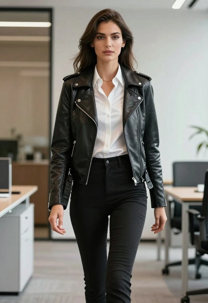 15 Moto Jacket Outfit Ideas For Women With Bold Confidence - 14. Moto Jacket with a Classic White Shirt 1