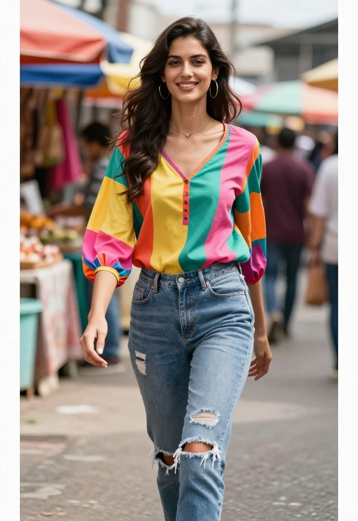 15 Ripped Jeans Outfit Ideas For Women With Casual Edge - 12. Bright Colors and Ripped Jeans 1