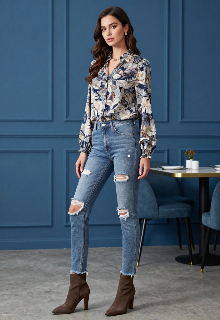 15 Ripped Jeans Outfit Ideas For Women With Casual Edge - 15. Sophisticated Look with Elegant Blouse 1