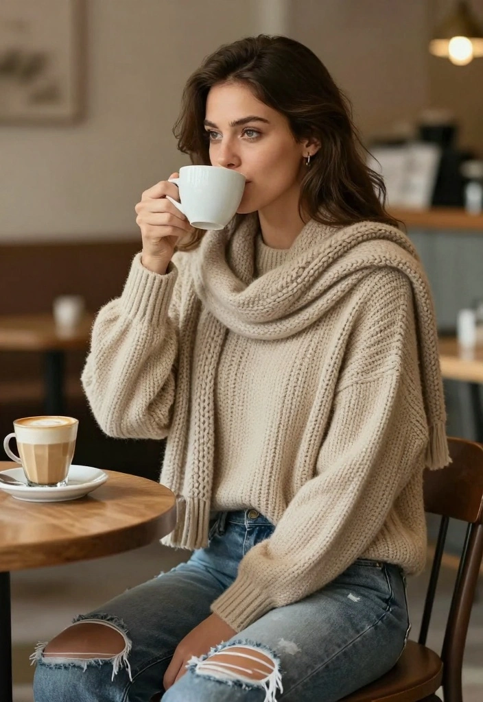 15 Ripped Jeans Outfit Ideas For Women With Casual Edge - 3. Cozy Knit Sweater and Ripped Jeans 1