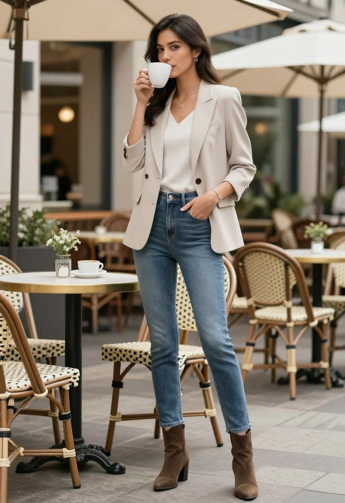 15 Summer Jeans Outfit Ideas For Women That Feel Light - 14. Bootcut Jeans with a Lightweight Blazer 1