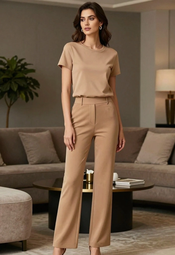 15 Tan Pants Outfit Ideas For Women With Clean Neutrals - 12. Monochromatic Magic 1