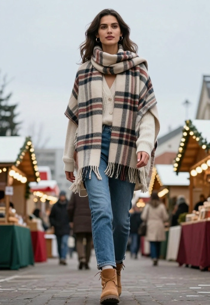 15 Winter Outfit Ideas For Women That Feel Stylish And Warm - 10. Classic Plaid Scarf and Layered Ensemble 1