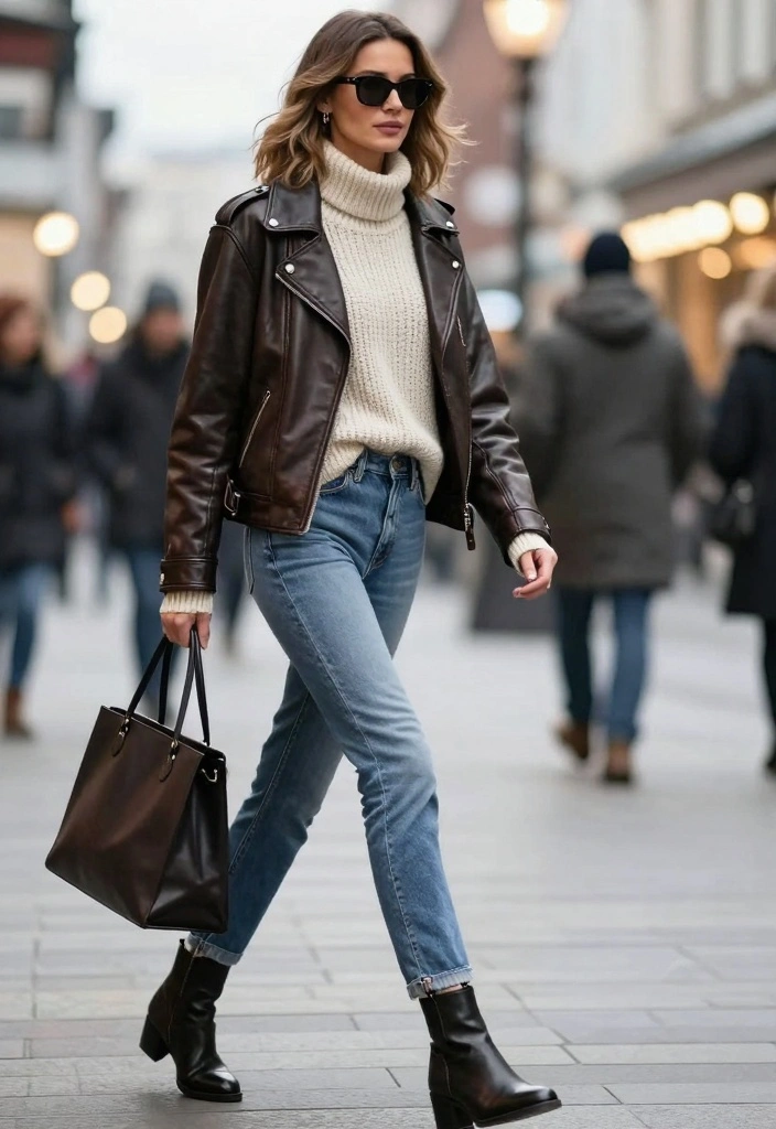 15 Winter Outfit Ideas For Women That Feel Stylish And Warm - 14. Iconic Leather Jacket for Edge 1