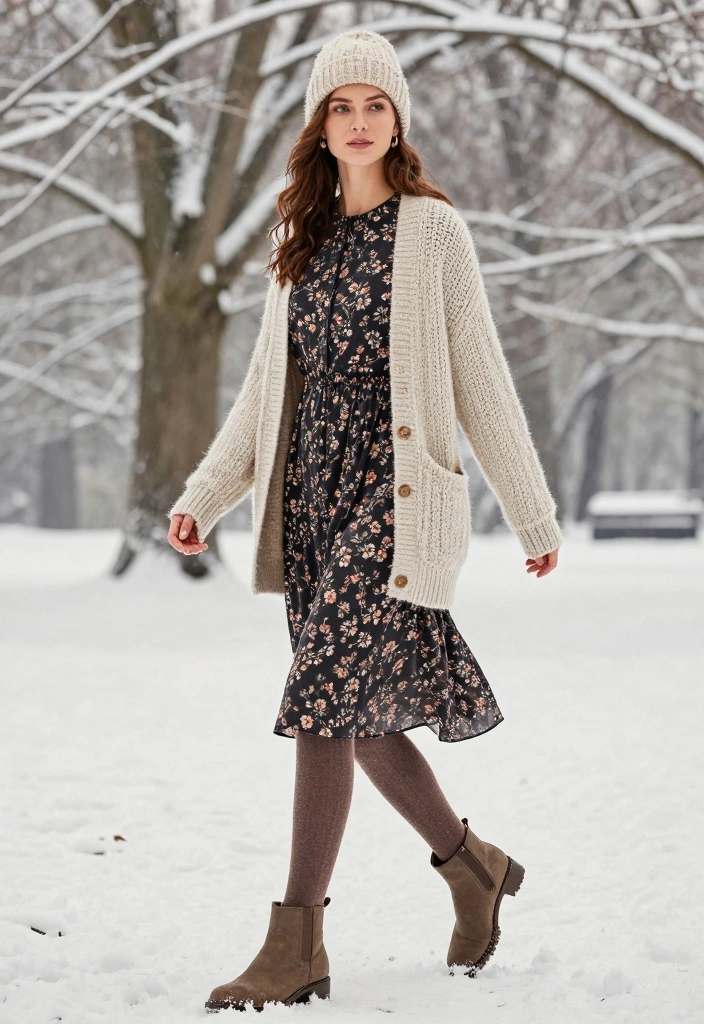15 Winter Outfit Ideas For Women That Feel Stylish And Warm - 4. Cozy Midi Dress with Layered Outerwear 1