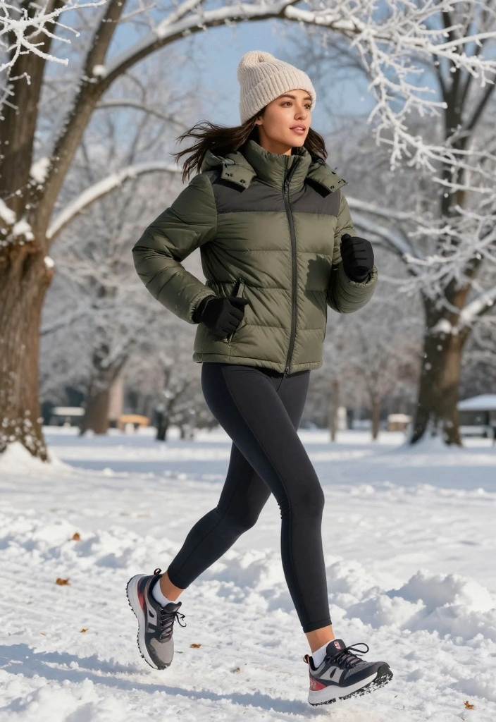 15 Winter Outfit Ideas For Women That Feel Stylish And Warm - 5. Trendy Puffer Jacket Over Sustainable Athleisure 1