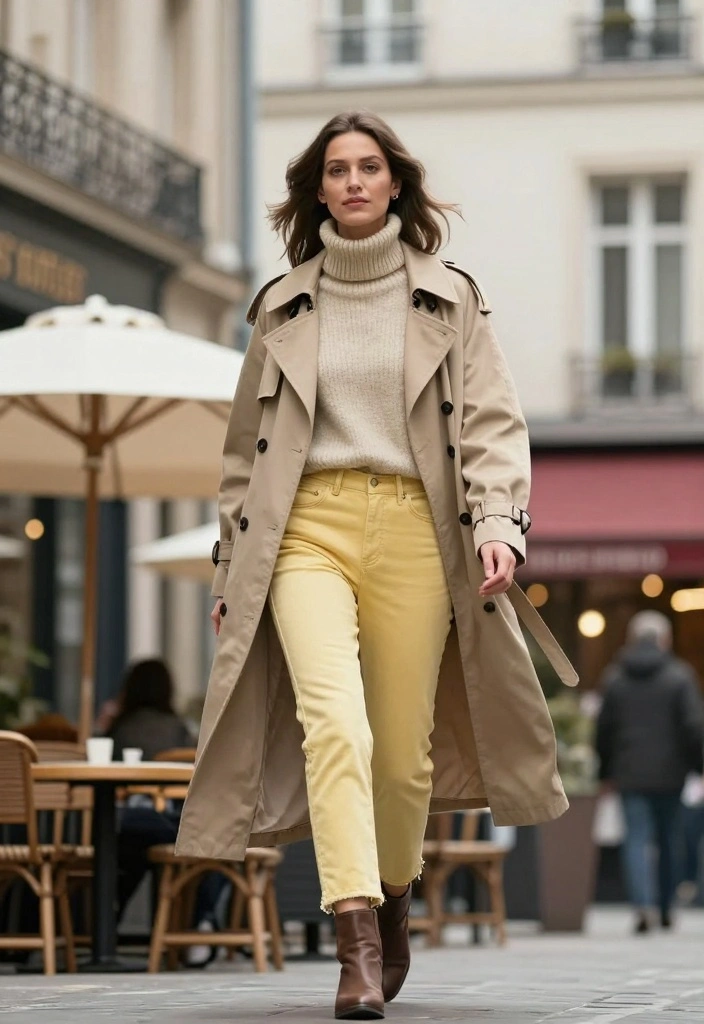 15 Yellow Jeans Outfit Ideas For Women That Stand Out - 14. Layered Look for Cooler Days 1