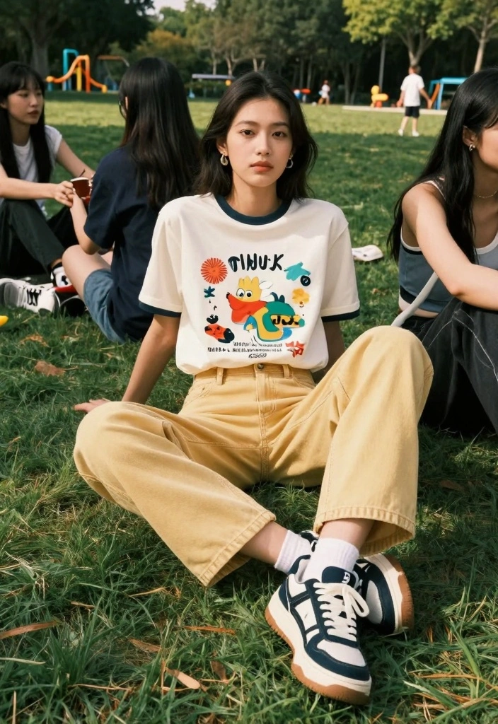 15 Yellow Jeans Outfit Ideas For Women That Stand Out - 7. Graphic Tee and Yellow Jeans 1