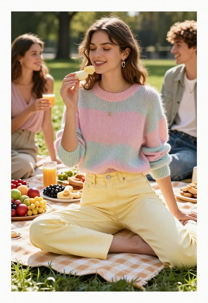 15 Yellow Jeans Outfit Ideas For Women That Stand Out - 8. Pastel Sweater and Yellow Jeans 1