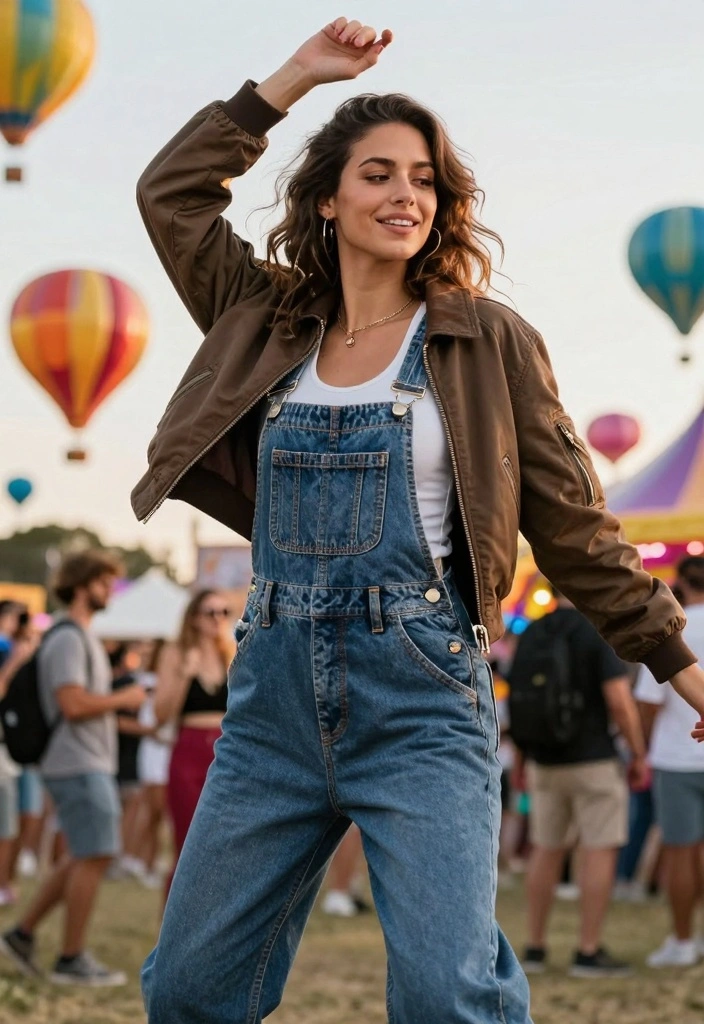 16 Aviator Jacket Outfit Ideas For Women With Cool Attitude - 16. Weekend Style with Overalls 1