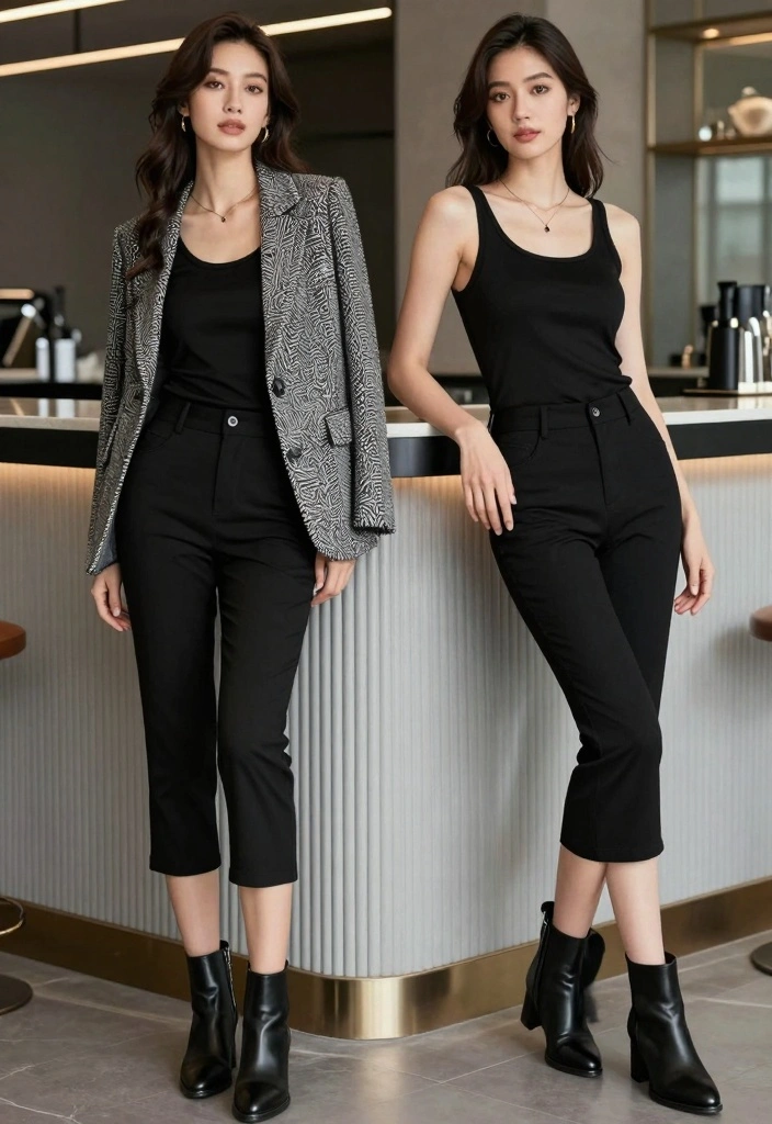 16 Black Capri Pants Outfit Ideas For Women For Warm Days - 13. Trendy Monochrome 1