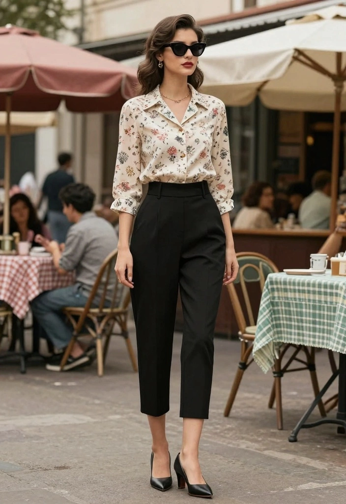 16 Black Capri Pants Outfit Ideas For Women For Warm Days - 16. Vintage Flair 1