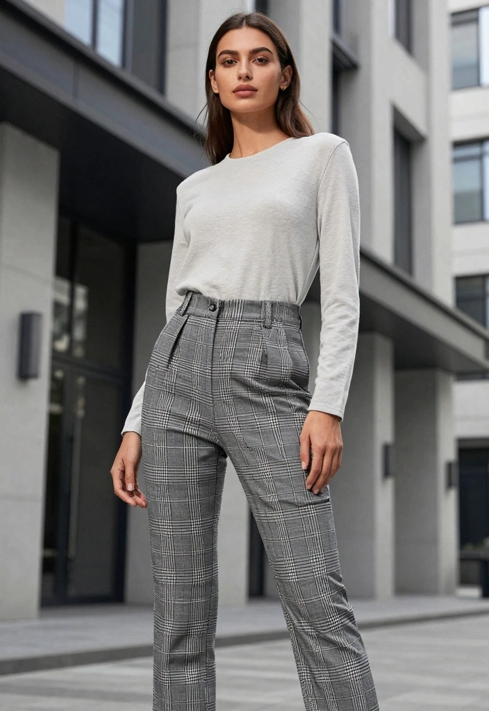 16 Checkered Pants Outfit Ideas For Women With Playful Pattern - 11. Monochrome Magic with Checkered Pants 1