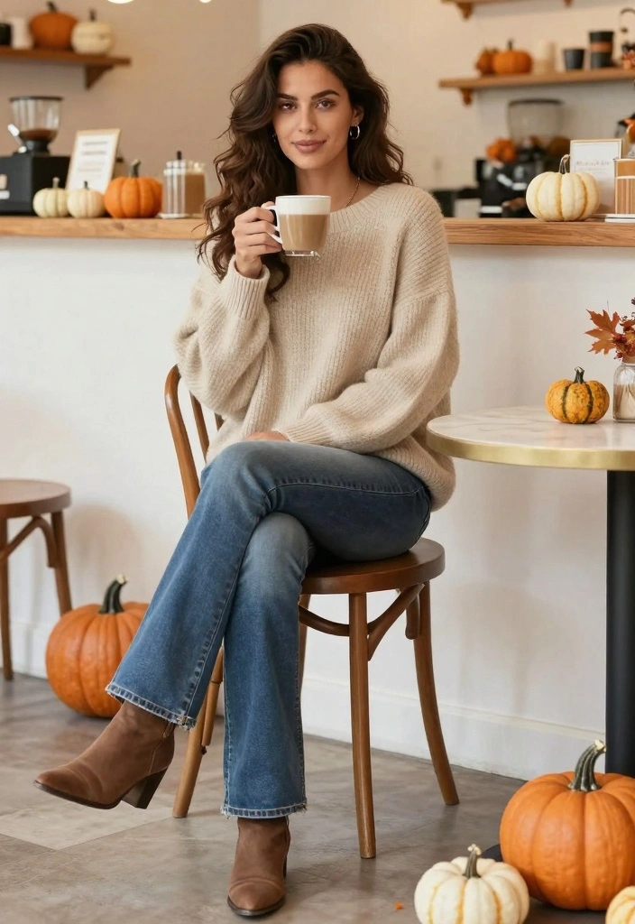 16 Fall Aesthetic Outfit Ideas For Women You Will Love - 13. Bootcut Jeans and Oversized Sweaters 1