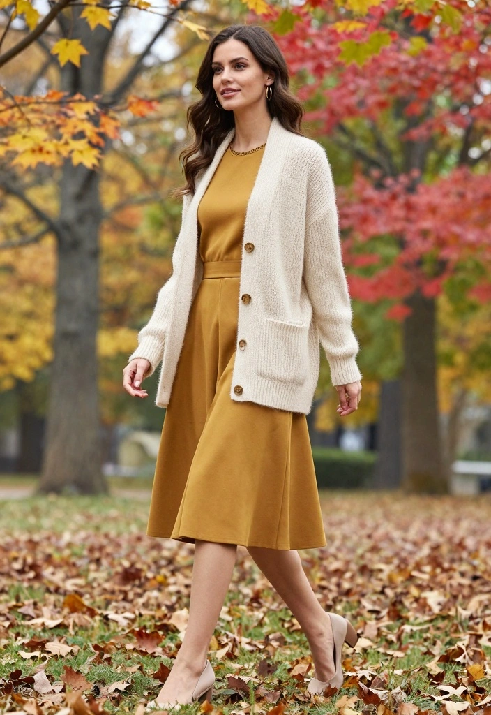 16 Fall Aesthetic Outfit Ideas For Women You Will Love - 15. Midi Skirts and Cardigans 1