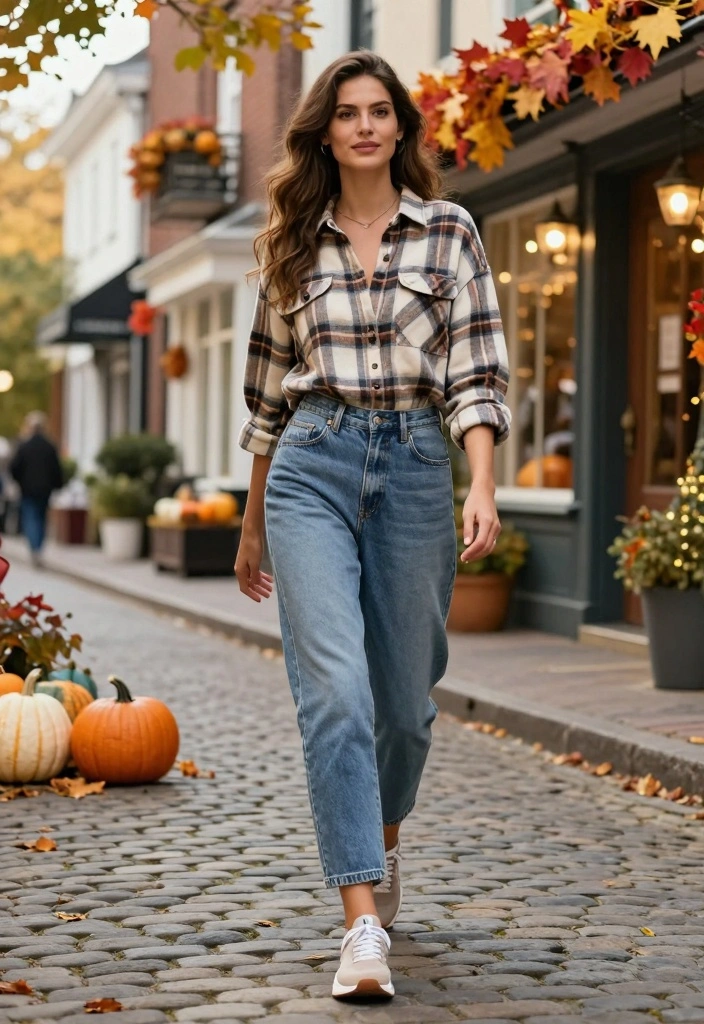 16 Fall Aesthetic Outfit Ideas For Women You Will Love - 4. Flannel and Denim: Classic Combo 1