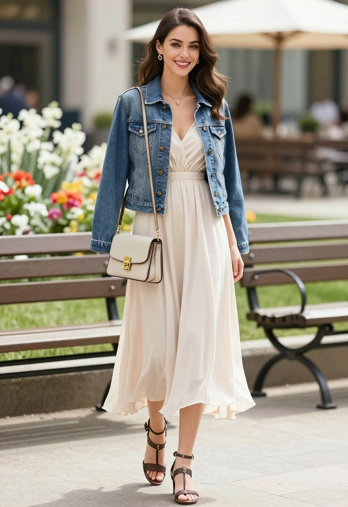 16 Jean Outfit Ideas For Black Women With Confident Style - 2. Classic Denim Jacket Over a Dress 1