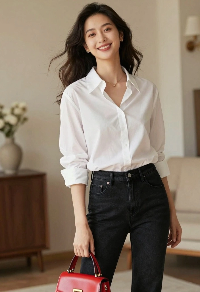 16 Jean Outfit Ideas For Black Women With Confident Style - 5. Classic Black Jeans with a White Blouse 1