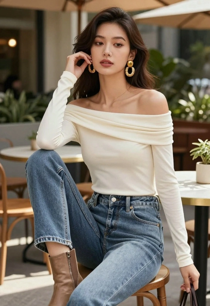 16 Jean Outfit Ideas For Black Women With Confident Style - 8. Boyfriend Jeans with a Feminine Twist 1