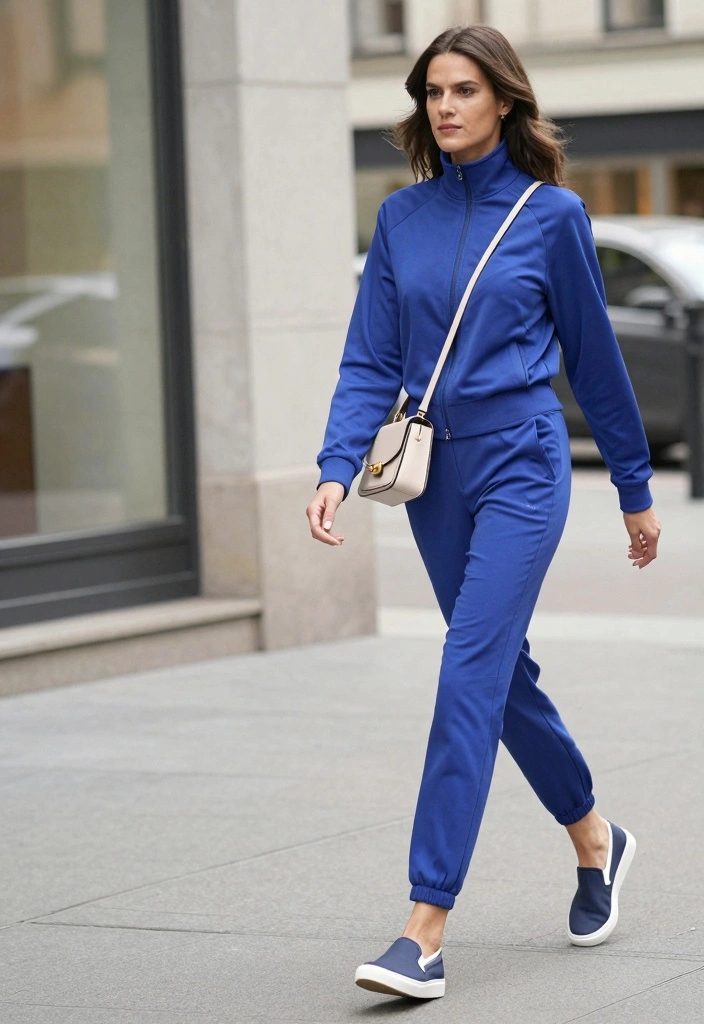 16 Royal Blue Pants Outfit Ideas For Women With Bold Colour - 10. Sporty Chic: Royal Blue Pants with a Track Jacket 1