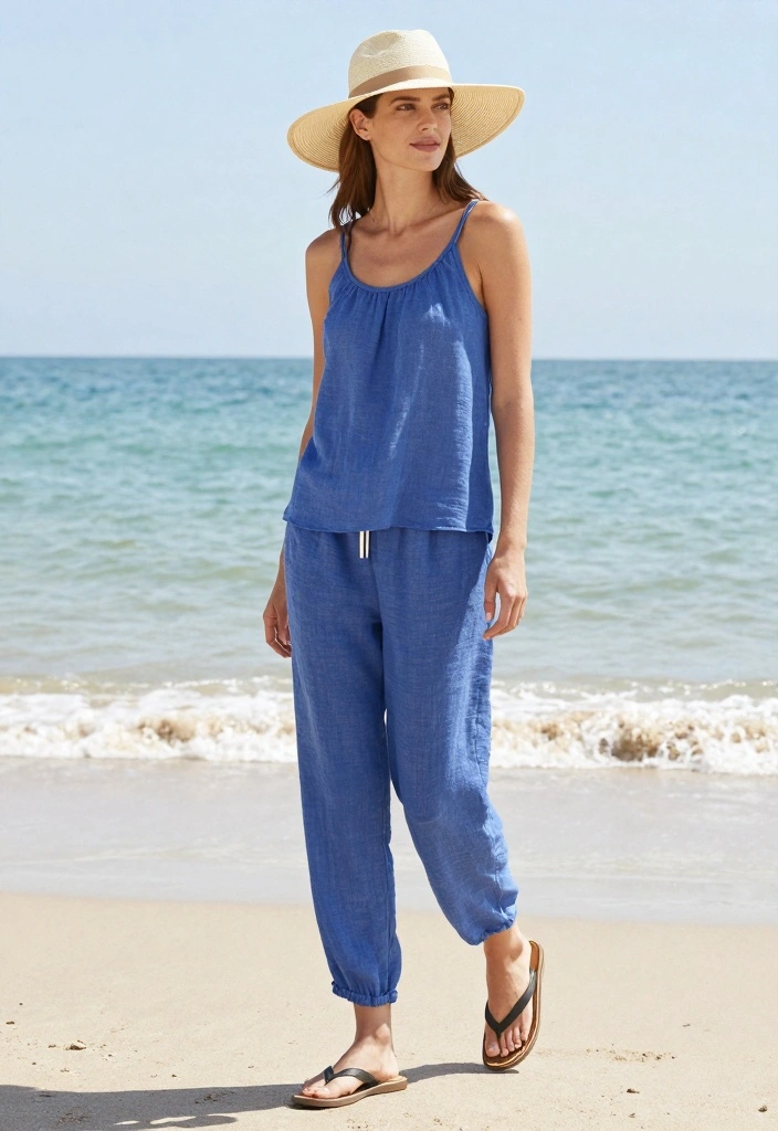 16 Royal Blue Pants Outfit Ideas For Women With Bold Colour - 14. Beachy Vibes: Linen Royal Blue Pants 1