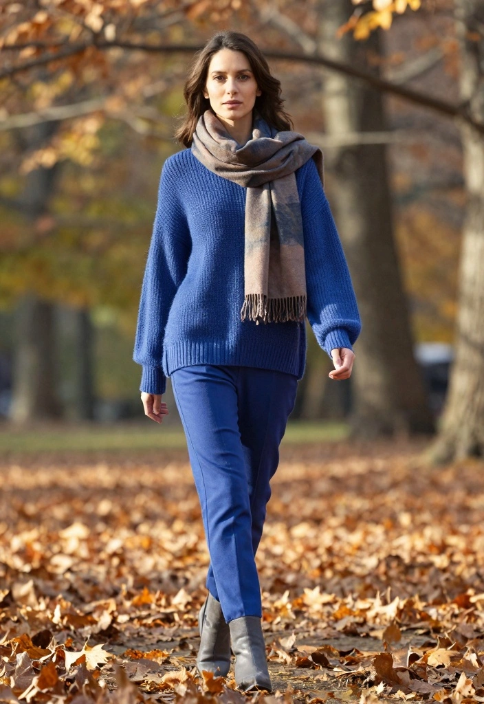 16 Royal Blue Pants Outfit Ideas For Women With Bold Colour - 6. Layered Look: Royal Blue Pants and Oversized Knit 1