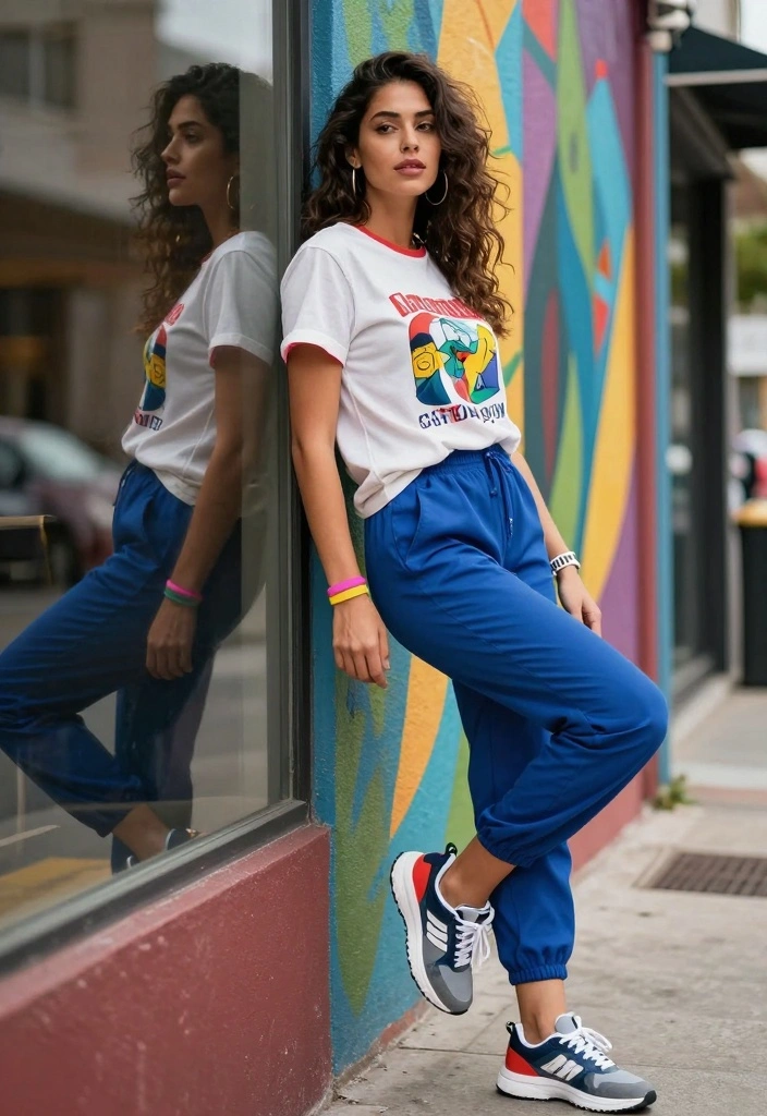 16 Royal Blue Pants Outfit Ideas For Women With Bold Colour - 8. Casual Cool: Graphic Tee and Royal Blue Pants 1