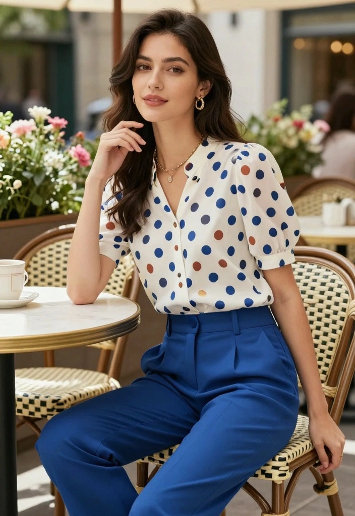 16 Royal Blue Pants Outfit Ideas For Women With Bold Colour - 9. Playful Polka Dots: Royal Blue and Dots Combo 1