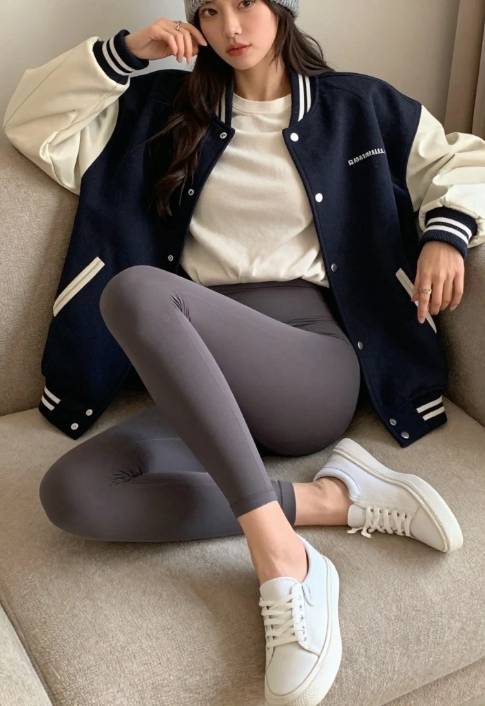 16 Varsity Jacket Outfit Ideas For Women With Sporty Charm - 16. Slouchy Comfort 1