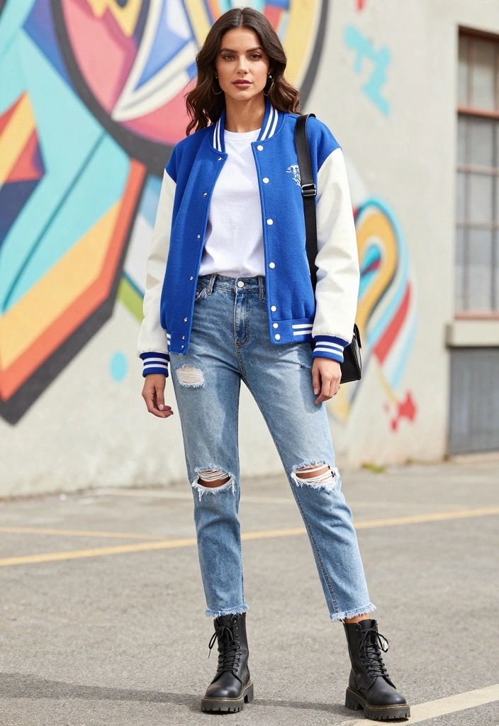16 Varsity Jacket Outfit Ideas For Women With Sporty Charm - 3. Denim Delight 1