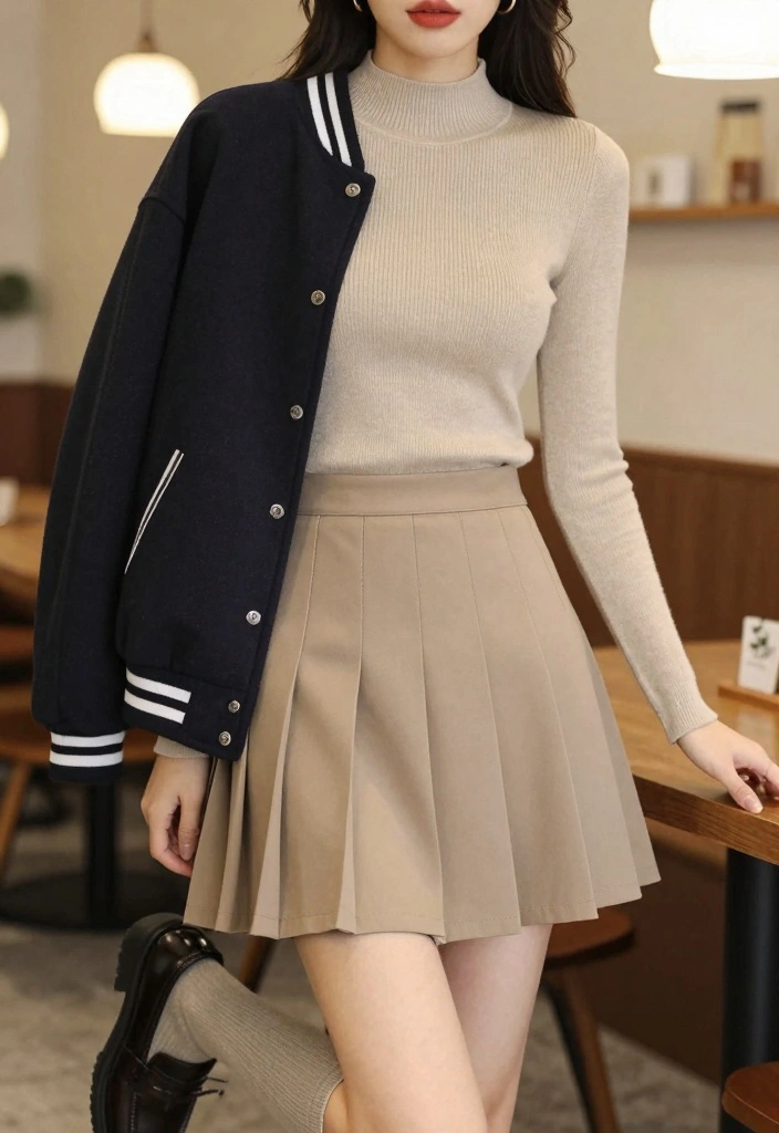 16 Varsity Jacket Outfit Ideas For Women With Sporty Charm - 5. Preppy with a Twist 1