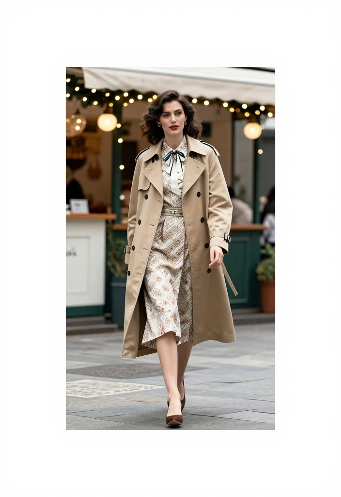 16 Winter Birthday Outfit Ideas For Black Women With Glam Warmth - 11. Classic Trench Coat with Vintage Dress 1