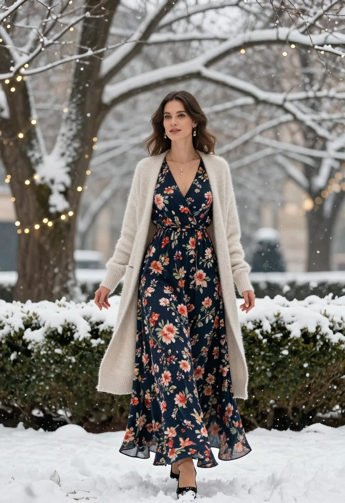 16 Winter Birthday Outfit Ideas For Black Women With Glam Warmth - 5. Layered Maxi Dress with a Warm Cardigan 1