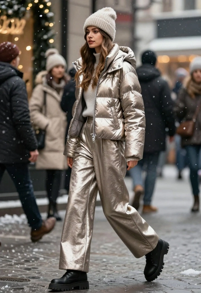 16 Winter Birthday Outfit Ideas For Black Women With Glam Warmth - 6. Stylish Puffer Jacket with Wide-Leg Pants 1