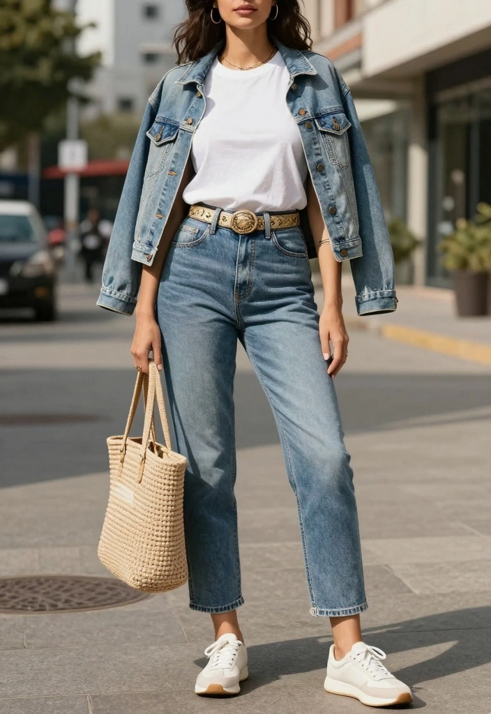 16 Women Outfit Ideas With Jeans For Everyday Wear - 1. Classic White Tee and High-Waisted Jeans 1