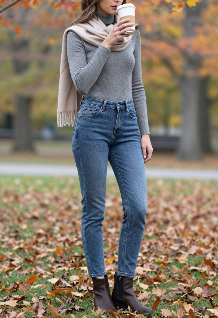 16 Women Outfit Ideas With Jeans For Everyday Wear - 10. Earthy Tones with a Turtleneck 1