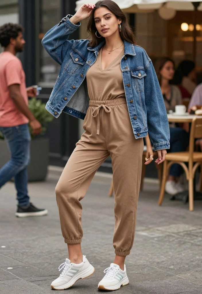 16 Women Outfit Ideas With Jeans For Everyday Wear - 11. Trendy Jumpsuit with a Jean Jacket 1