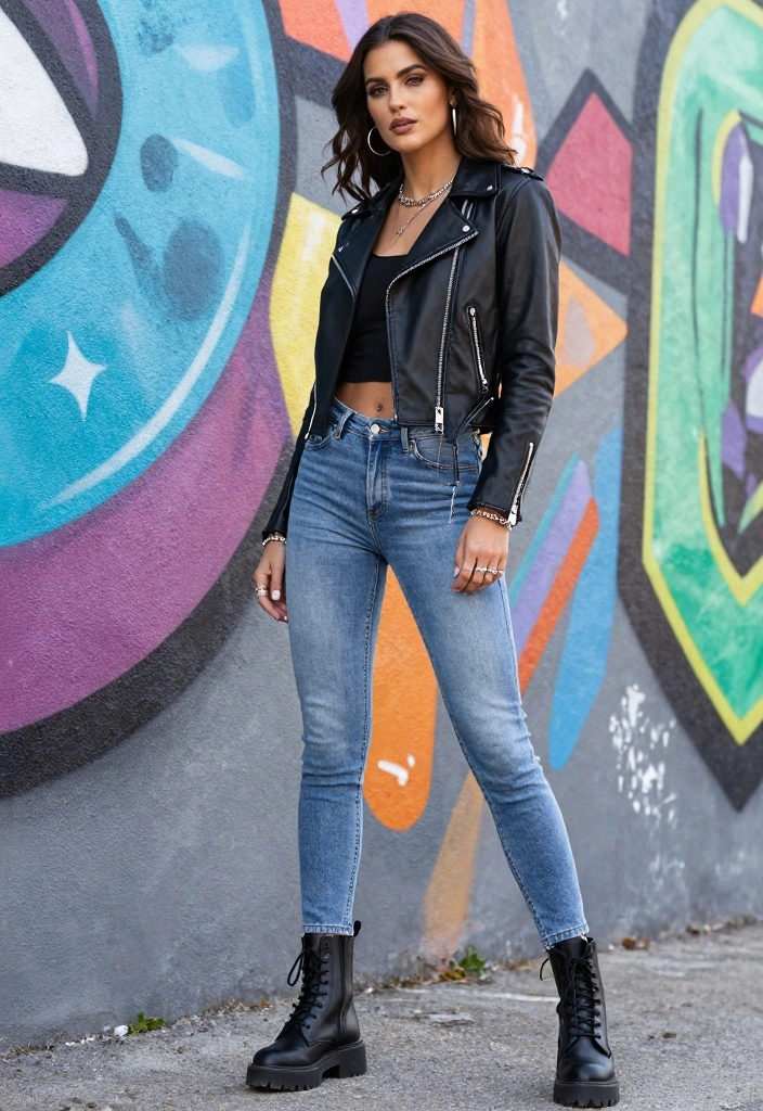 16 Women Outfit Ideas With Jeans For Everyday Wear - 13. Edgy Look with a Leather Jacket 1