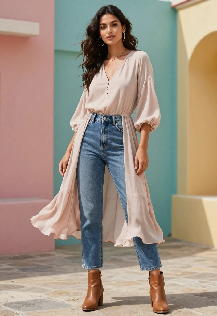 16 Women Outfit Ideas With Jeans For Everyday Wear - 15. Stylish Midi Dress with Jeans 1